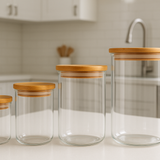 Conjunto 4 Potes Herméticos Vidro com Tampa Bambu